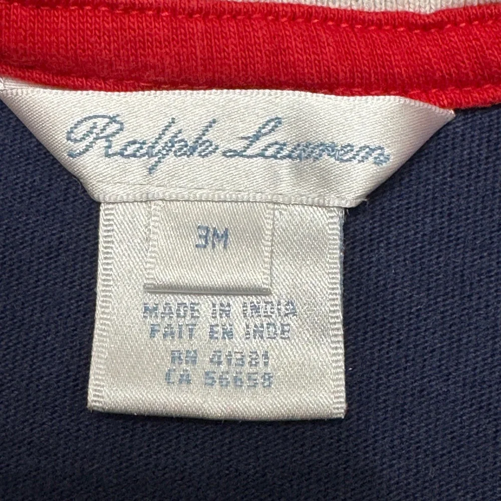 Ralph Lauren Footed Coverall Baby 3M Navy Blue Cotton Raglan Pony Logo Romper